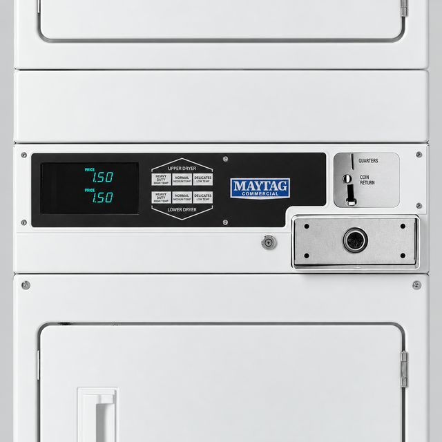 Maytag Commercial MLG26PDFWW Two-Pocket Dual-Coin Gas Stacked Dryer, 14.8 Cu. Ft. Total Capacity, White-1