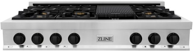 ZLINE Autograph Edition 48" Stainless Steel Gas Rangetop with 8 Burners, Porcelain Cooktop and Matte Black Accents -0