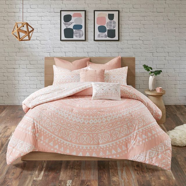 Olliix by Urban Habitat 7 Piece Blush Full/Queen Larisa Cotton Reversible Comforter Set-0