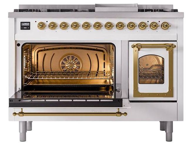 Ilve® Nostalgie II Noblesse 48'' Custom RAL Color Pro Style Dual Fuel Range with Brass Trim-3