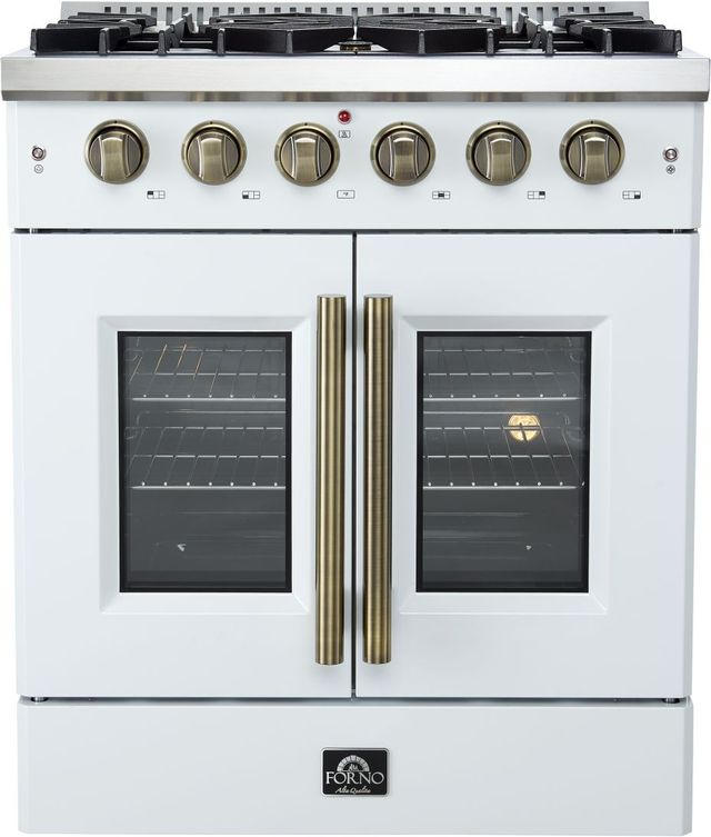 FORNO®  Galiano Series Alta Qualita 30" White Pro Style Gas Range -0