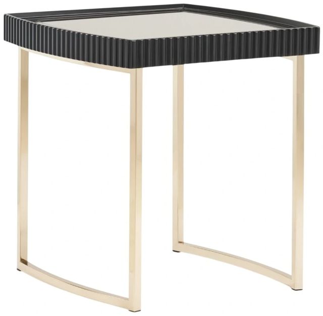 Michael Amini® Lisbon Mirrored Silken Matte Black Side Table with Gold Base-0