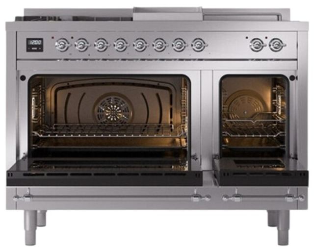 Ilve® Nostalgie II Series 48" Stainless Steel Pro Style Dual Fuel Range-1