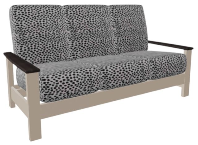 Telescope Casual Leeward Agra Classic/Desert Fabric/Polymer Outdoor Cushion Three-Seat Sofa with Chestnut Rustic Polymer Arms-0