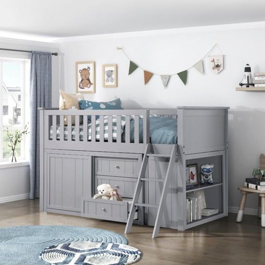 Homelegance® Orion Gray Twin Youth Low Loft Bunk Bed with Bookcase and Two Dressers-1