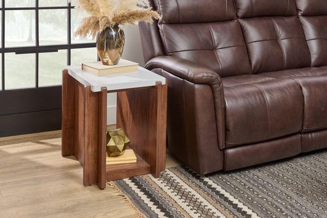 Flexsteel® Lincoln White End Table with Walnut Base-1