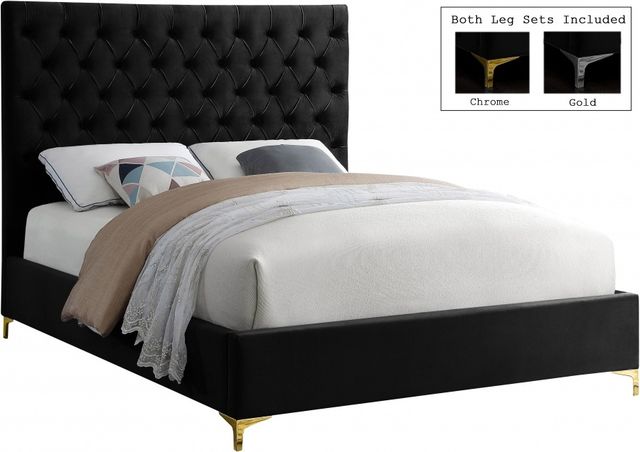 Meridian Furniture Cruz Black Velvet Full Bed-0
