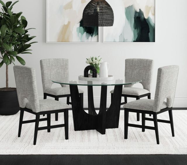Elements International Oregon 5-Piece Glass Top Dining Set with Black Base-1