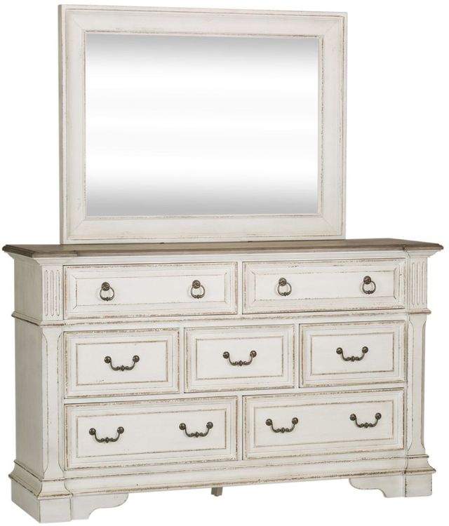 Liberty Furniture Abbey Park Antique White/Weathered Brown Dresser and Mirror Set-0