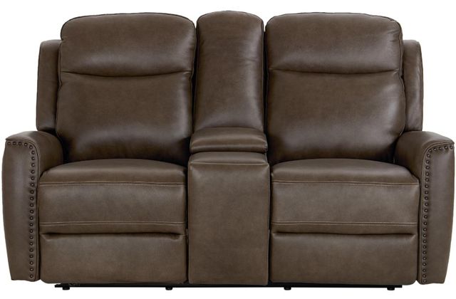 Bassett® Furniture Club Level Douglas Sable Power Reclining Loveseat with Console-1
