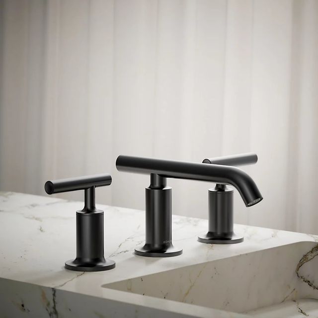 KOHLER® Purist® Matte Black Widespread Bathroom Sink Faucet with Lever Handles-3