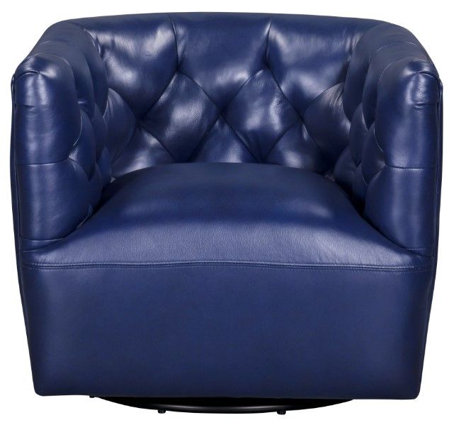 Leather Italia™ Cambria Mira Blue Swivel Chair-1