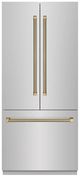ZLINE Autograph Edition 36 " 19.6 Cu. Ft. Stainless Steel with Graphite Gray Interior and Polished Gold Helix Handles French Door Built-In Bottom Freezer Refrigerator with Water Dispenser and Ice Maker -0