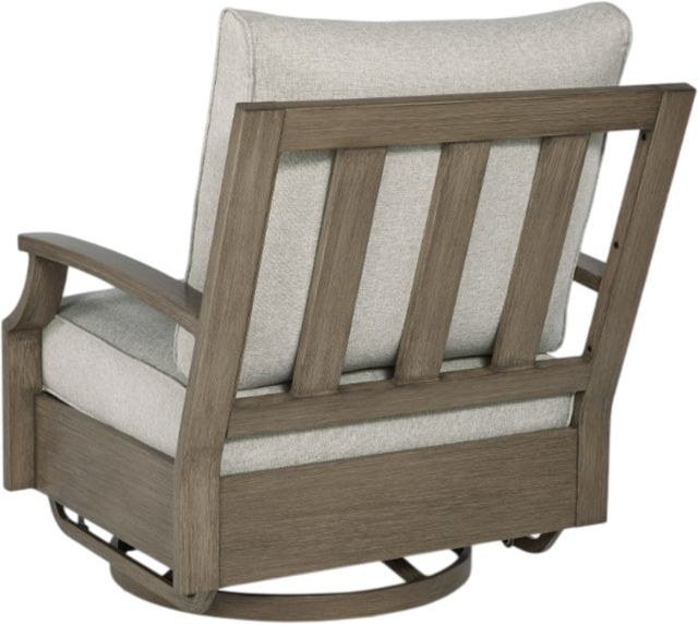 Signature Design by Ashley® Rainier Ranch Beige/Brown Aluminum Outdoor Round Fire Pit Table and Two Swivel Chairs-4