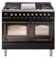 Ilve® Nostalgie II Noblesse 40'' Glossy Black Pro Style Dual Fuel Range with Burnished Trim-0