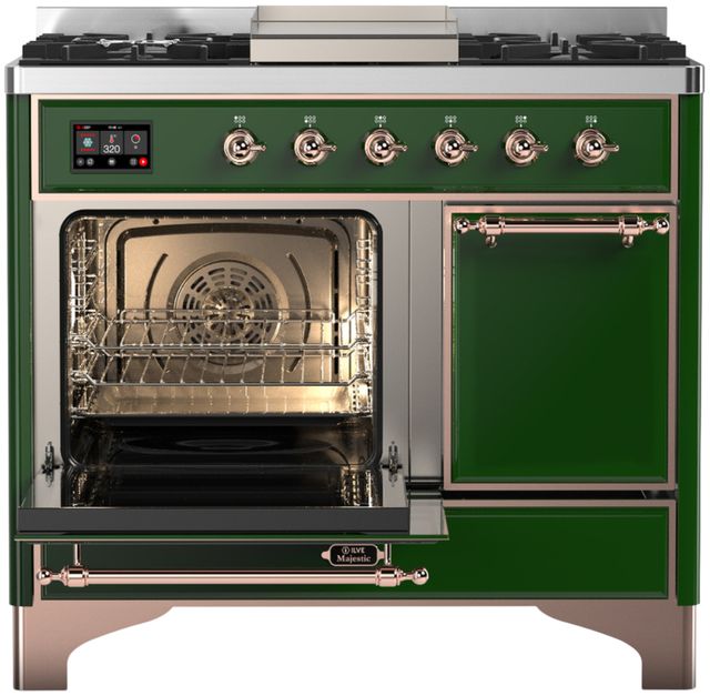 Ilve® Majestic III 40" Emerald Green Pro Style Dual Fuel Liquid Propane Range with Solid Door and Copper Trim-2