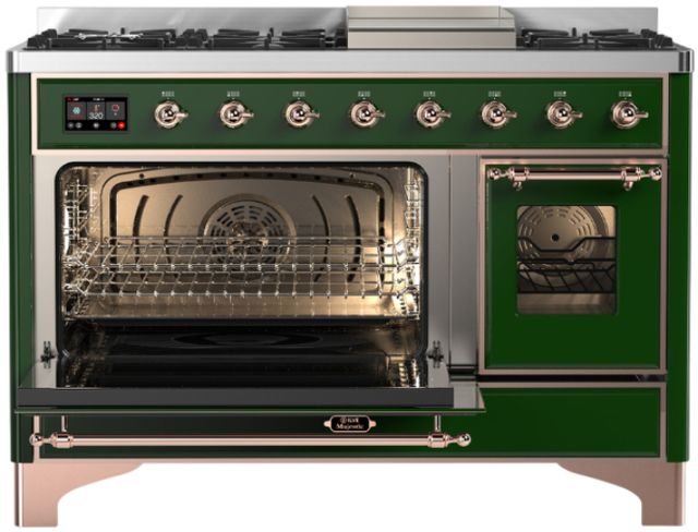 Ilve® Majestic III 48" Emerald Green Pro Style Dual Fuel Natural Gas Range with Triple Glass Door and Copper Trim-3