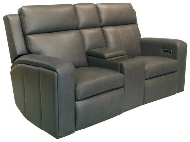 Flexsteel® Wyatt Gunmetal Gray Leather Power Reclining Loveseat with Console, Power Headrests and Lumbar-0