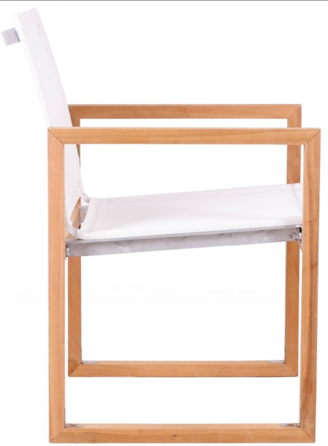 Meridian Furniture Rio Natural Teak/Off-White Fabric/Wood Outdoor Dining Arm Chair-2