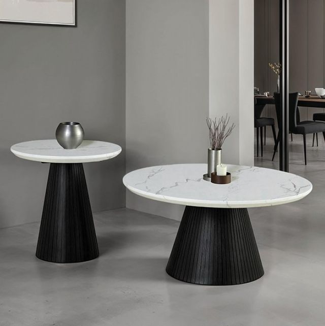 Furniture of America® Sindal White Round End Table with Black Base-2