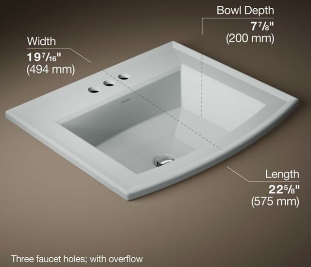 Kohler Archer® Ice Grey 22.75" Centerset Rectangular Drop-In Bathroom Sink-3