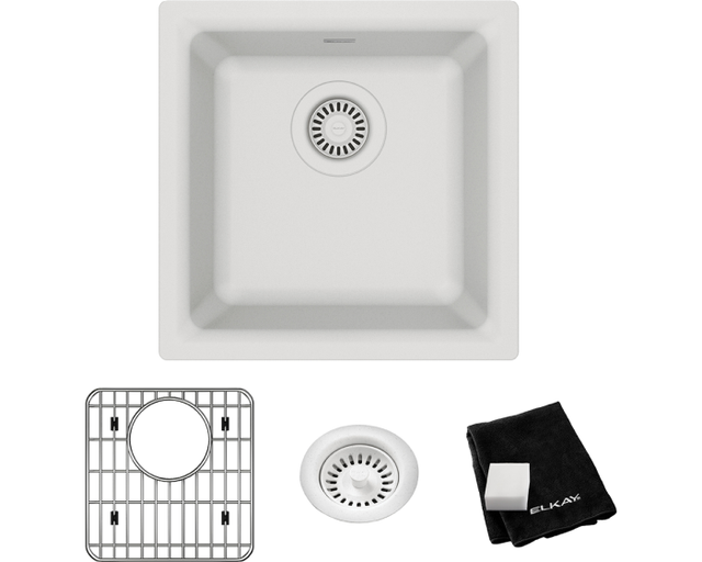 Elkay Quartz Classic® White 15.75" Single Bowl Dual Mount Bar Sink Kit-1