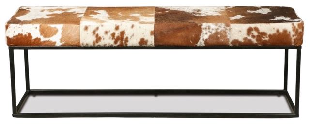 Home Trends & Design New York Brown Cowhide Bench-1