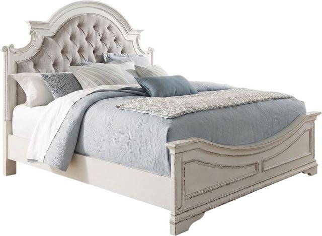 Liberty Furniture Magnolia Manor 4-Piece Antique White/Gray/Weathered Bark King Upholstered Bedroom Set-1