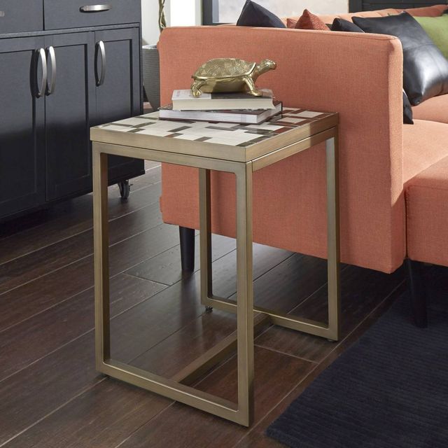homestyles® Geometric II Bronze End Table with Cream Mosaic Tile Top -1