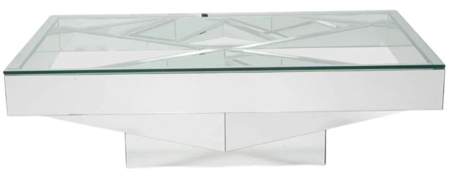 Michael Amini® Montreal™ Glass Top Rectangular Cocktail Table with Mirrored Base-1