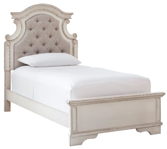 Signature Design by Ashley® Realyn Beige/Chipped White Twin Upholstered Panel Headboard-2