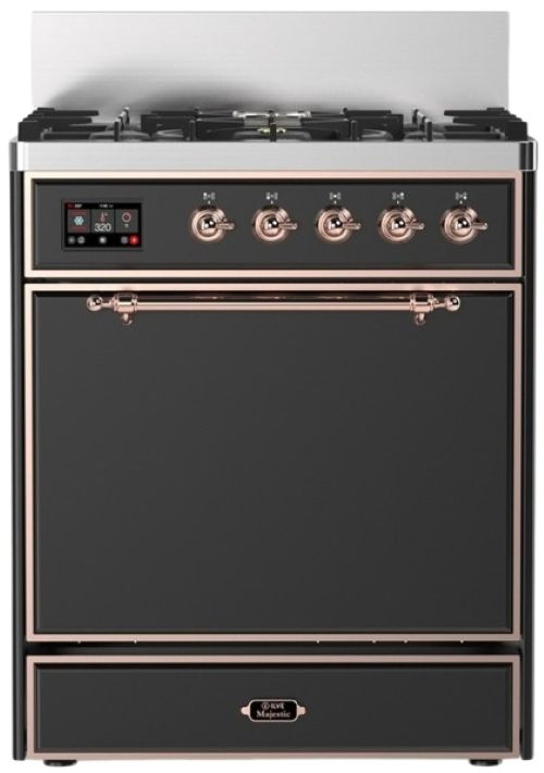 Ilve® Majestic III 30" Graphite Matte Pro Style Dual Fuel Natural Gas Range with Solid Door and Copper Trim-0