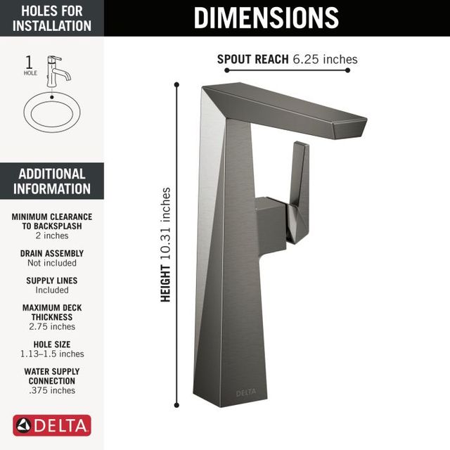 Delta Trillian™ Lumicoat® Black Stainless 10" Single Handle Mid-Height Bathroom Faucet-3
