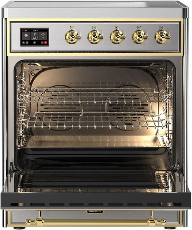 Ilve® Majestic III 30" Stainless Steel Pro Style Induction Range with Solid Door and Brass Trim-1