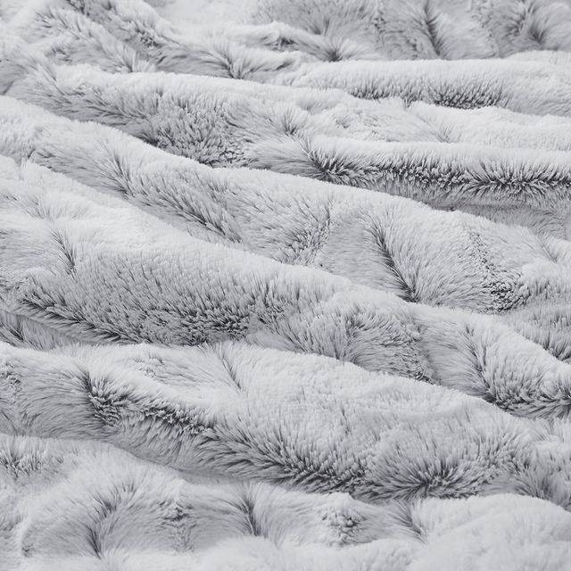 Olliix by Madison Park Gia Grey King/California King Back Print Long Fur Comforter Mini Set-3