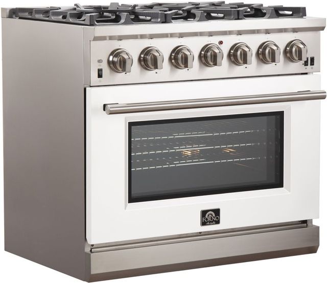 FORNO® Capriasca 36" Stainless Steel Pro Style Gas Range with White Door-1