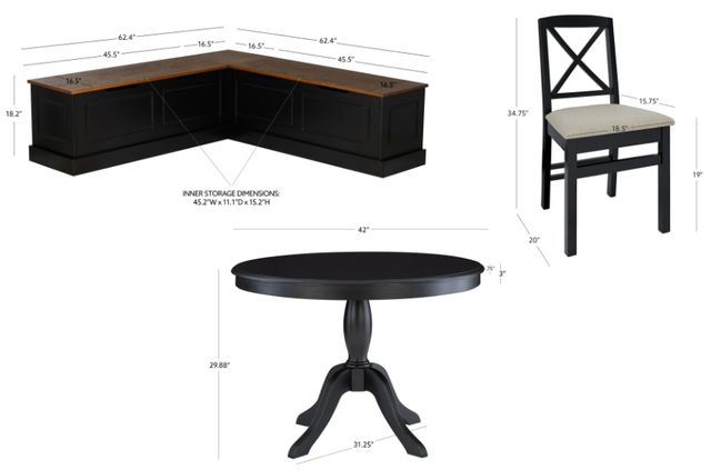 Linon Norah 4-Piece Black/Walnut Dining Nook Set-2