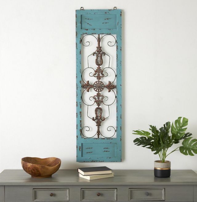 Deco Marche Scroll Arabesque Teal Wall Art Panel-4