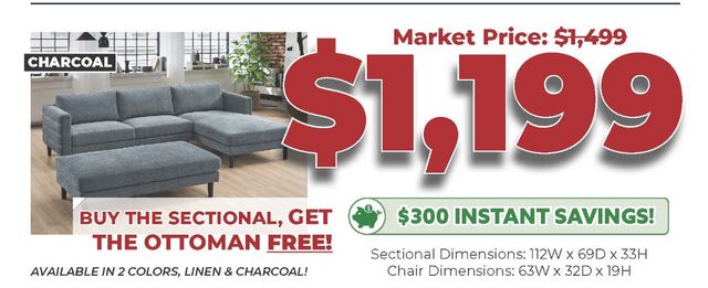 Lifestyle Buy the Charcoal Sectional Get the Matching Ottoman FREE!