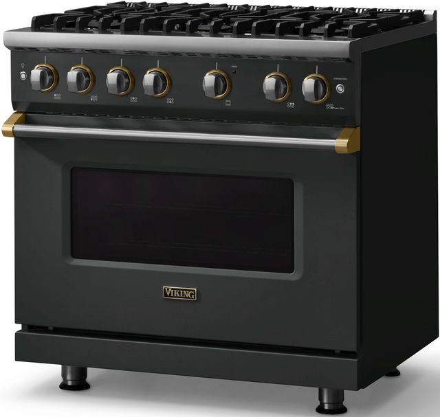 Viking® 5 Series 36" Antique Bronze Pro Style Gas (LP) Range with Brushed Brass Trim-2