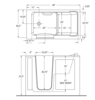 American Standard as Walk in Tubs Linen 48" x 28" Gel Wit Lh Air-2