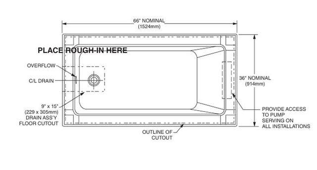 American Standard Studio® White 66” x 36” Drop-In Bathtub with Zero Edge-1
