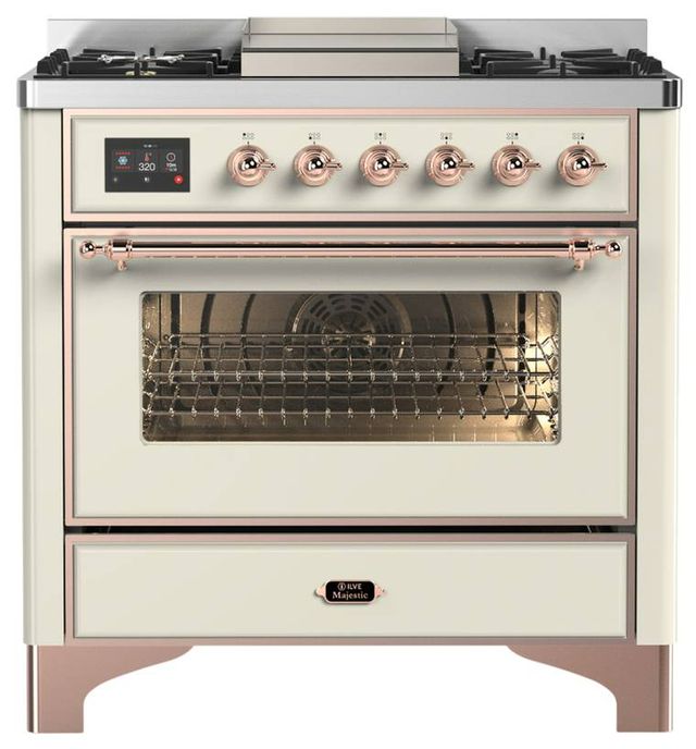 Ilve® Majestic III 36" Antique White Pro Style Dual Fuel Liquid Propane Range with Triple Glass Door and Copper Trim-0