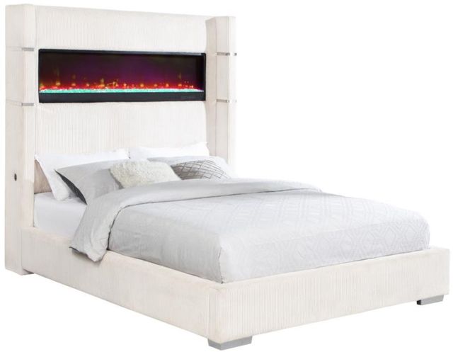 Coaster® Tisdall Cream Queen Upholstered Panel Bed with Flame Visualizer-0