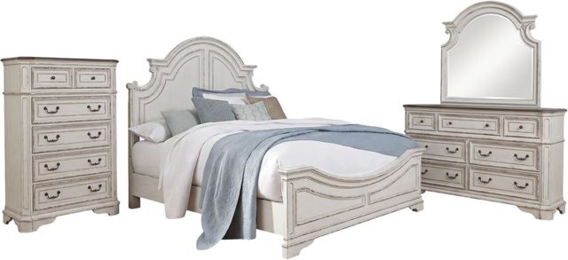 Liberty Furniture Magnolia Manor 4-Piece Antique White California King Panel Bedroom Set-0
