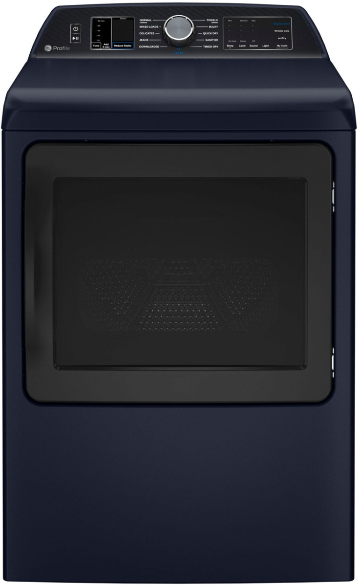 GE Profile™ 7.3 Cu. Ft. Sapphire Blue Front Load Gas Dryer with Steam and Washer Link