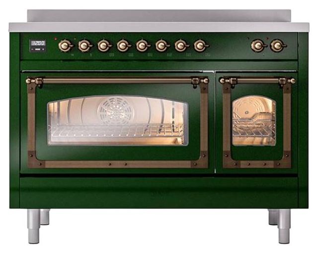 Ilve® Nostalgie II Noblesse 48'' Emerald Green Pro Style Induction Range with Burnished Trim-1