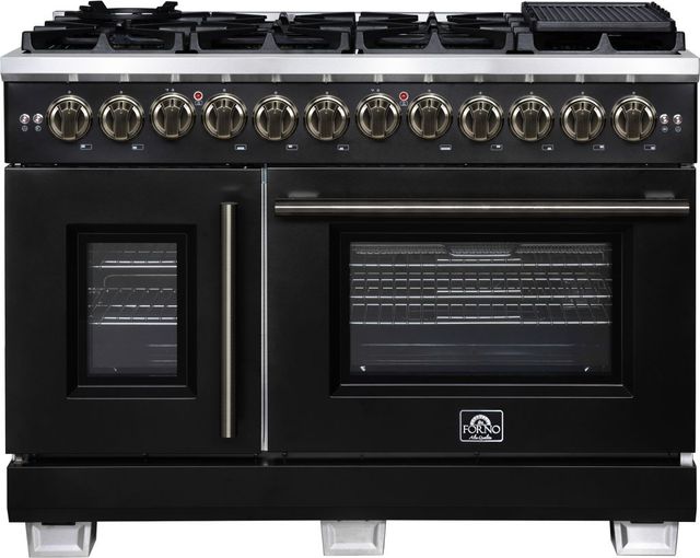 FORNO® Capriasca Series Alta Qualita 48" Black Pro Style Dual Fuel Range-0