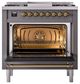Ilve® Nostalgie II Noblesse 36'' Graphite Matte Pro Style Dual Fuel Range with Brass Trim-1