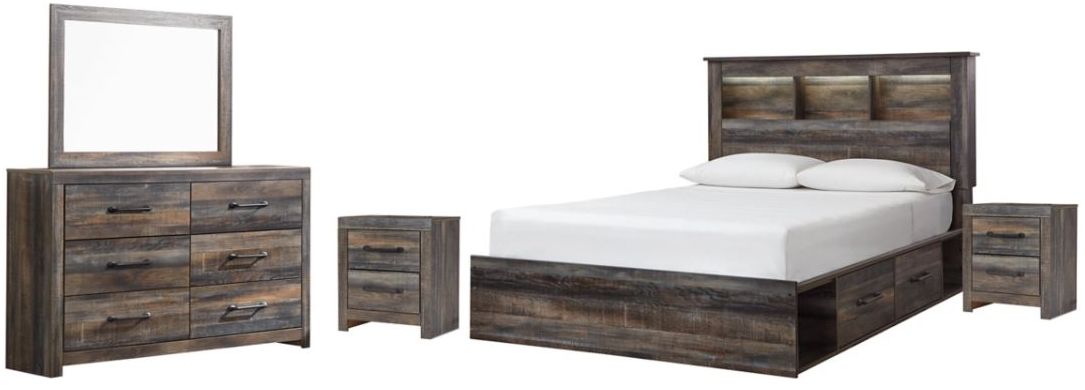 Signature Design by Ashley Drystan 5 Piece Brown Queen Bookcase Bedroom Set Dewey Furniture Vermilion OH